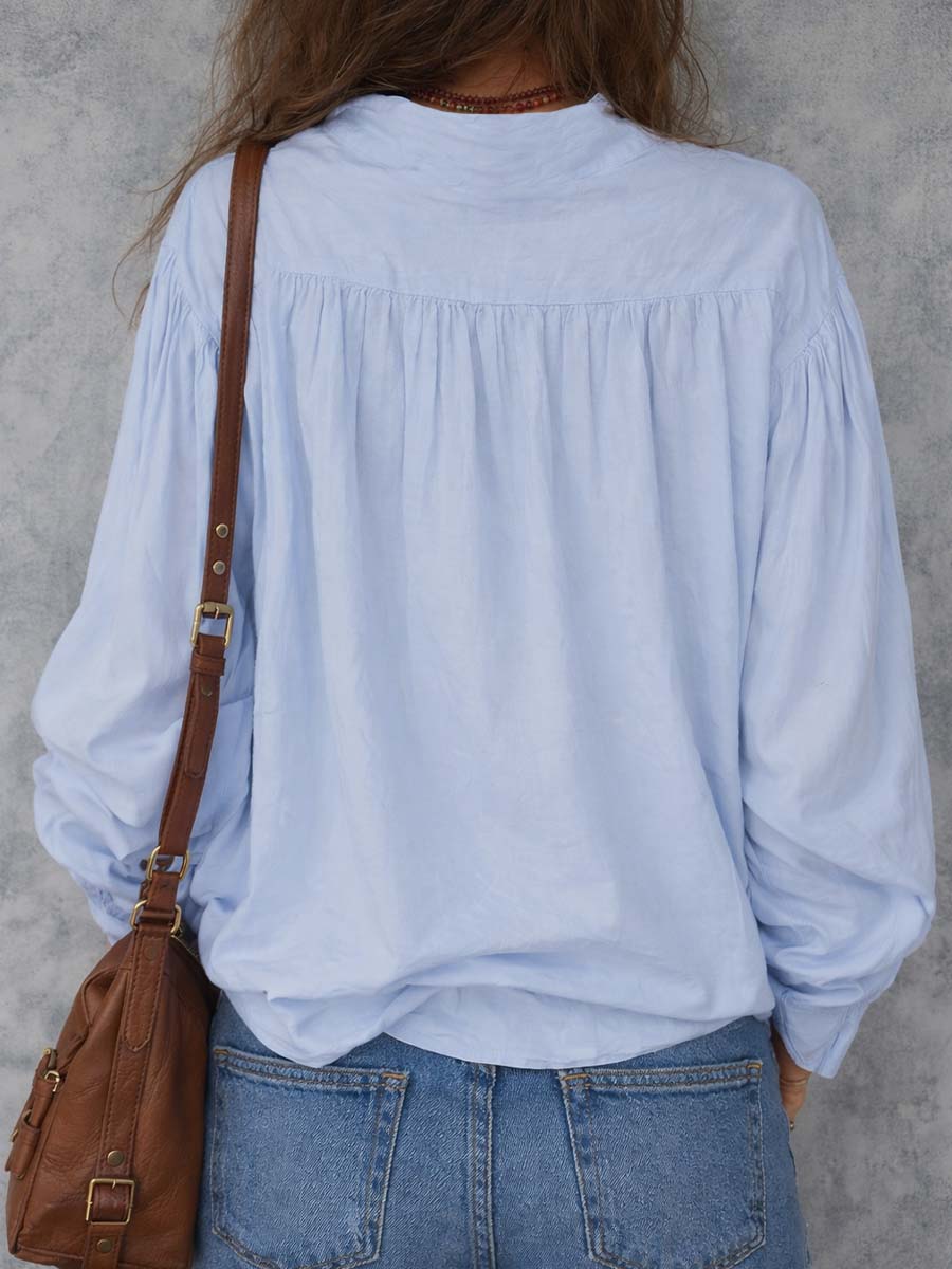 Blusa in Cotone con Maniche a Volant