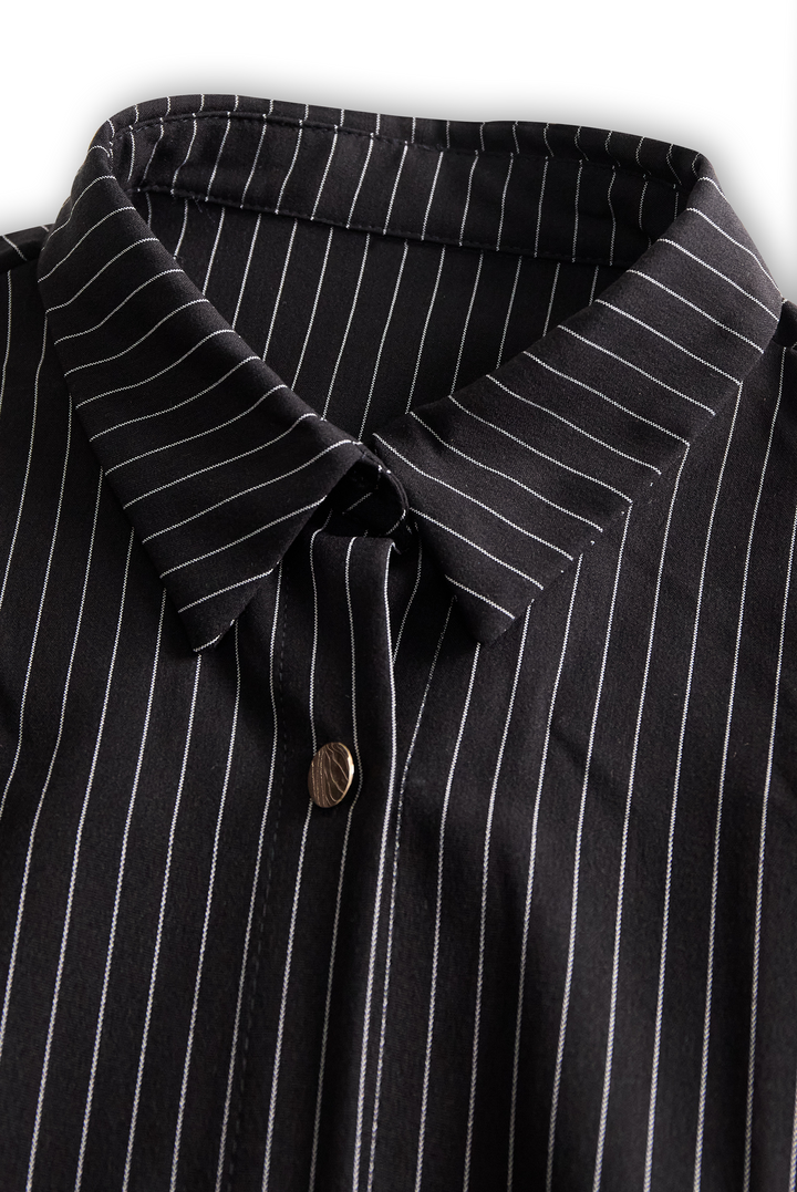 POPPY | ABITO CAMICIA NERO A RIGHE