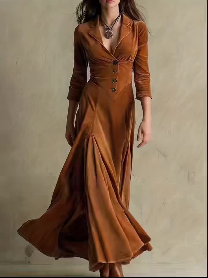 ELOWENNA | ABITO ELEGANTE CON COLLO A BOTTONI E MANICHE 7/8