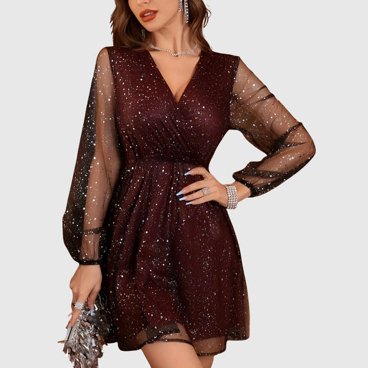 Chloeline | Abito con Paillettes e Maniche a Lanterna