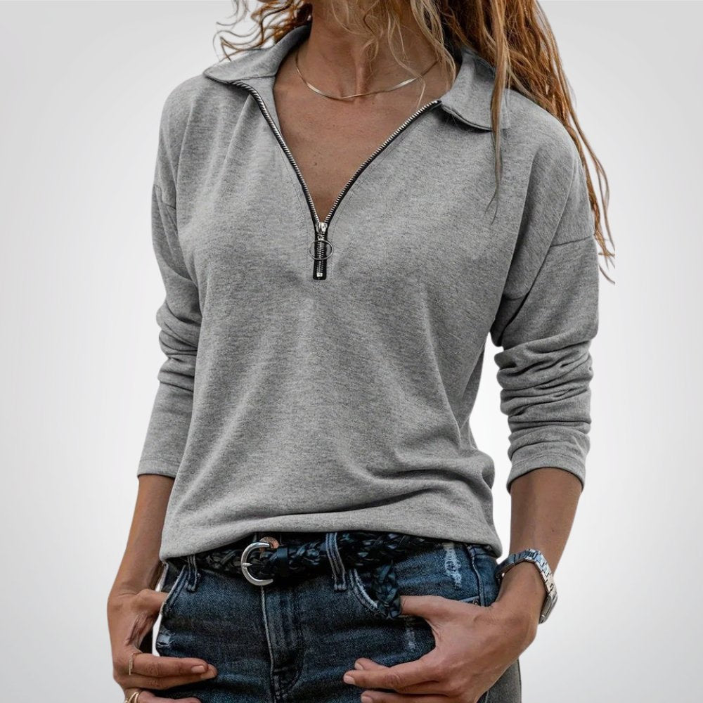 JAYLINA | TOP A MANICHE LUNGHE CON MEZZA ZIP