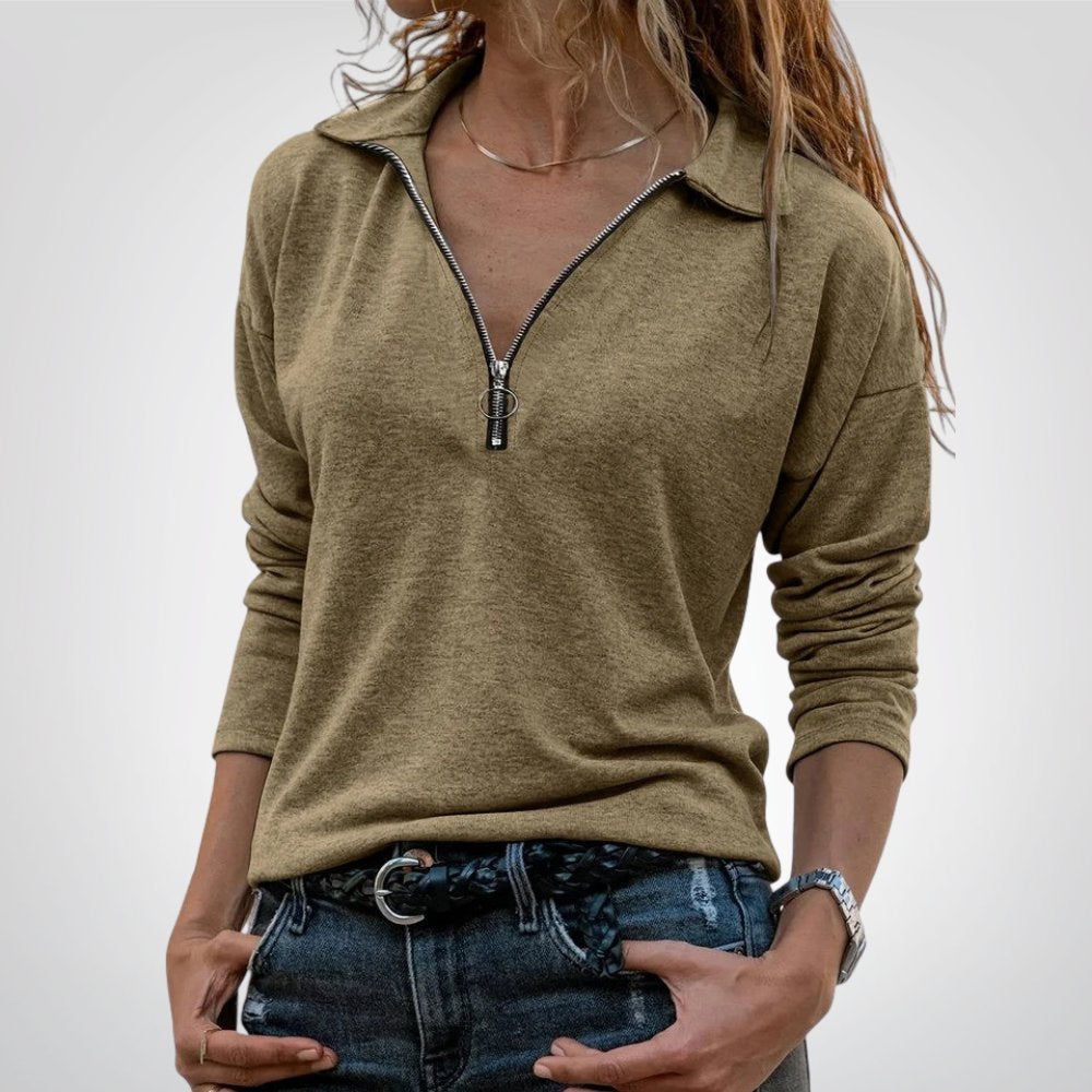 JAYLINA | TOP A MANICHE LUNGHE CON MEZZA ZIP