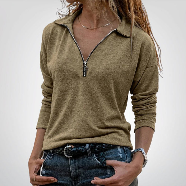 JAYLINA | TOP A MANICHE LUNGHE CON MEZZA ZIP