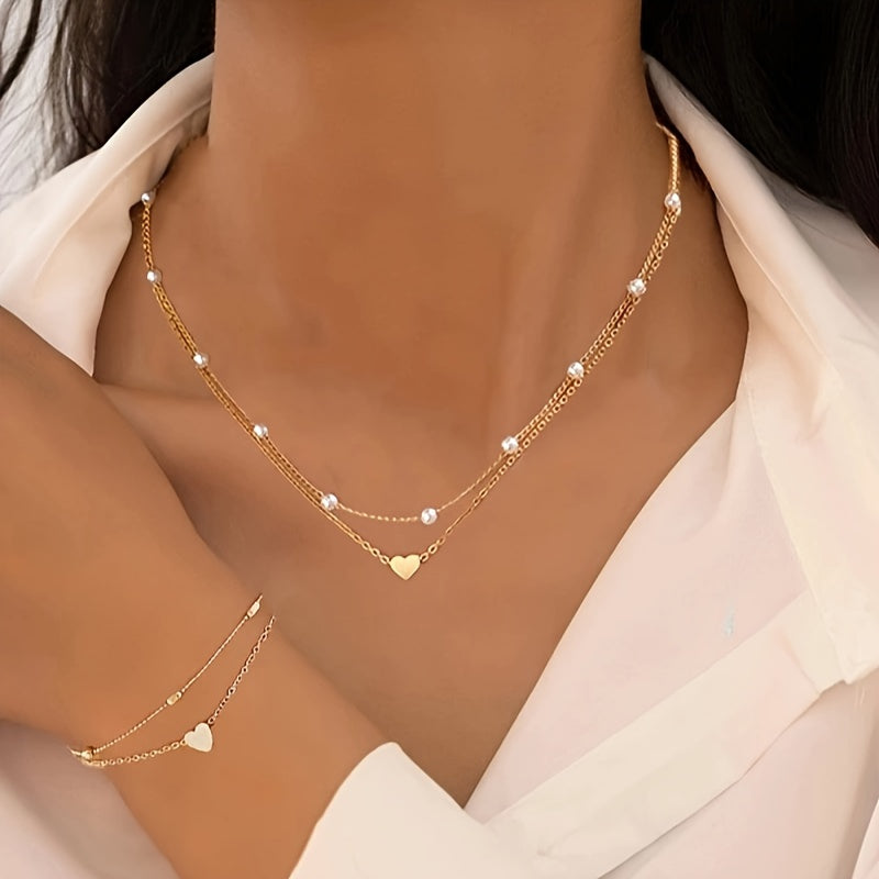 Set Collana e Bracciale con Cuore e Perle