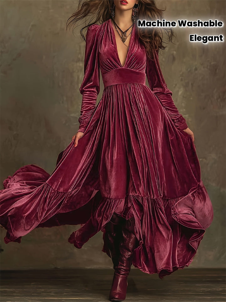 SERAFINA | ABITO LUNGO RETRÒ OVERSIZE CON SCOLLO A V PROFONDO