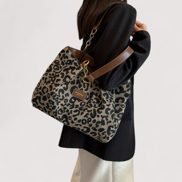 Lévrier – Borsa da Shopping in Canvas Leopardato
