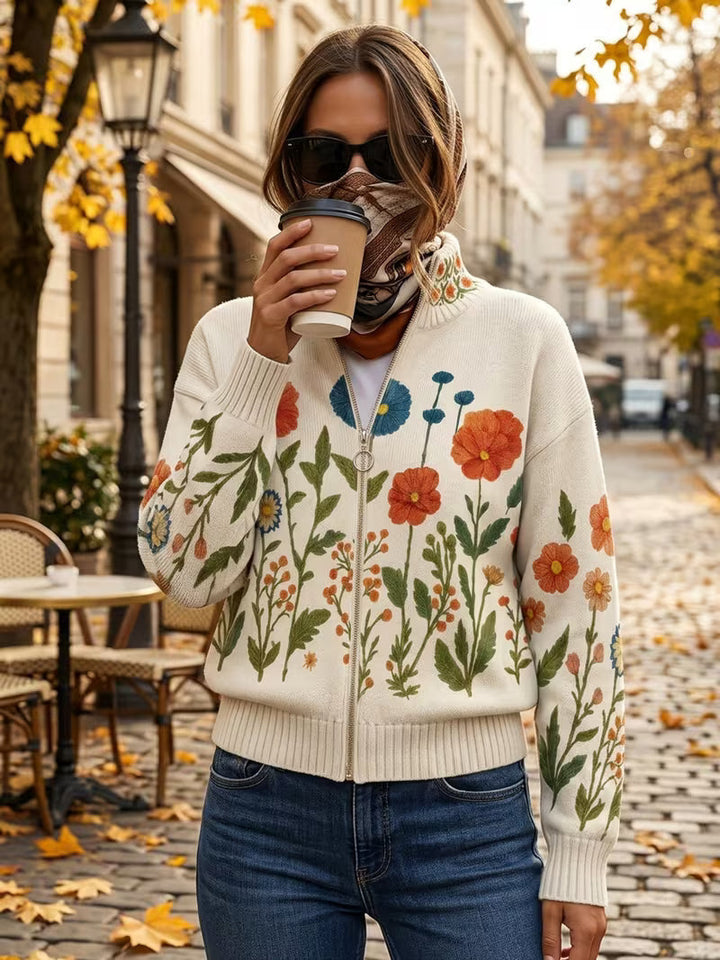 Ginepro | Cardigan Donna con Zip e Fiori Selvatici