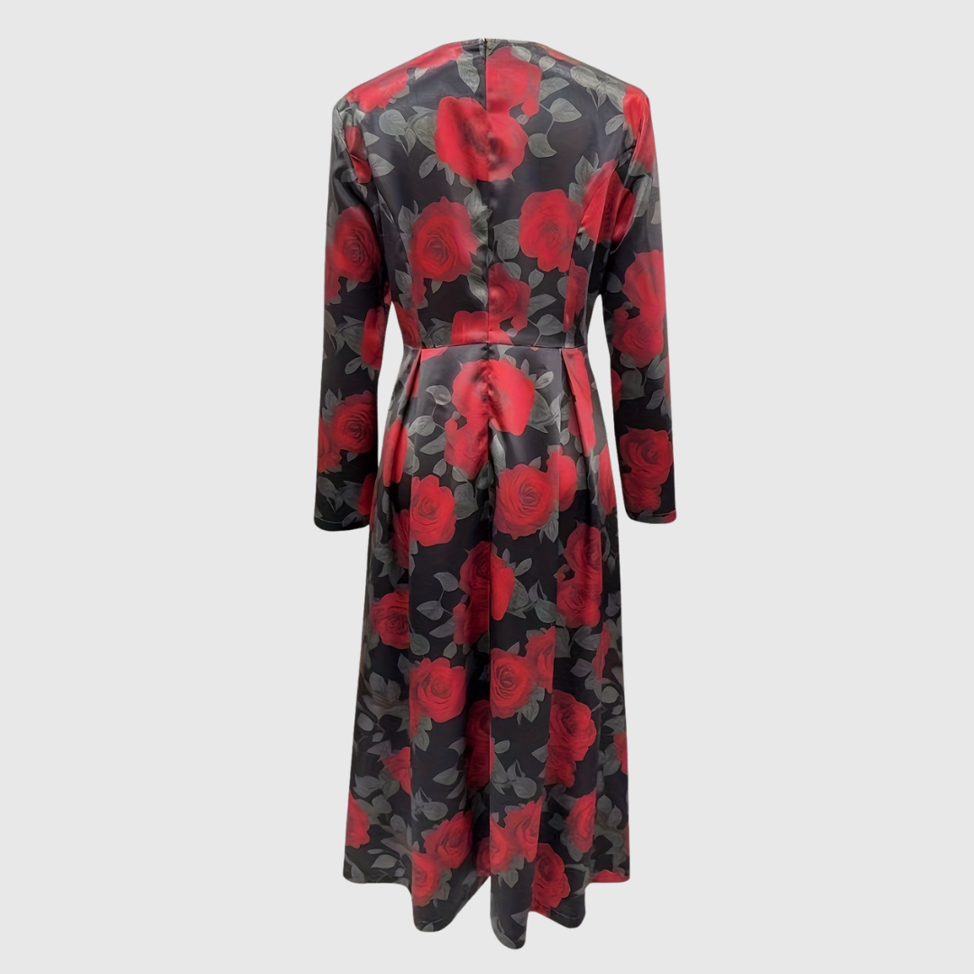 LILLA | ABITO MAXI VINTAGE A LINEA AD A CON STAMPA FLOREALE