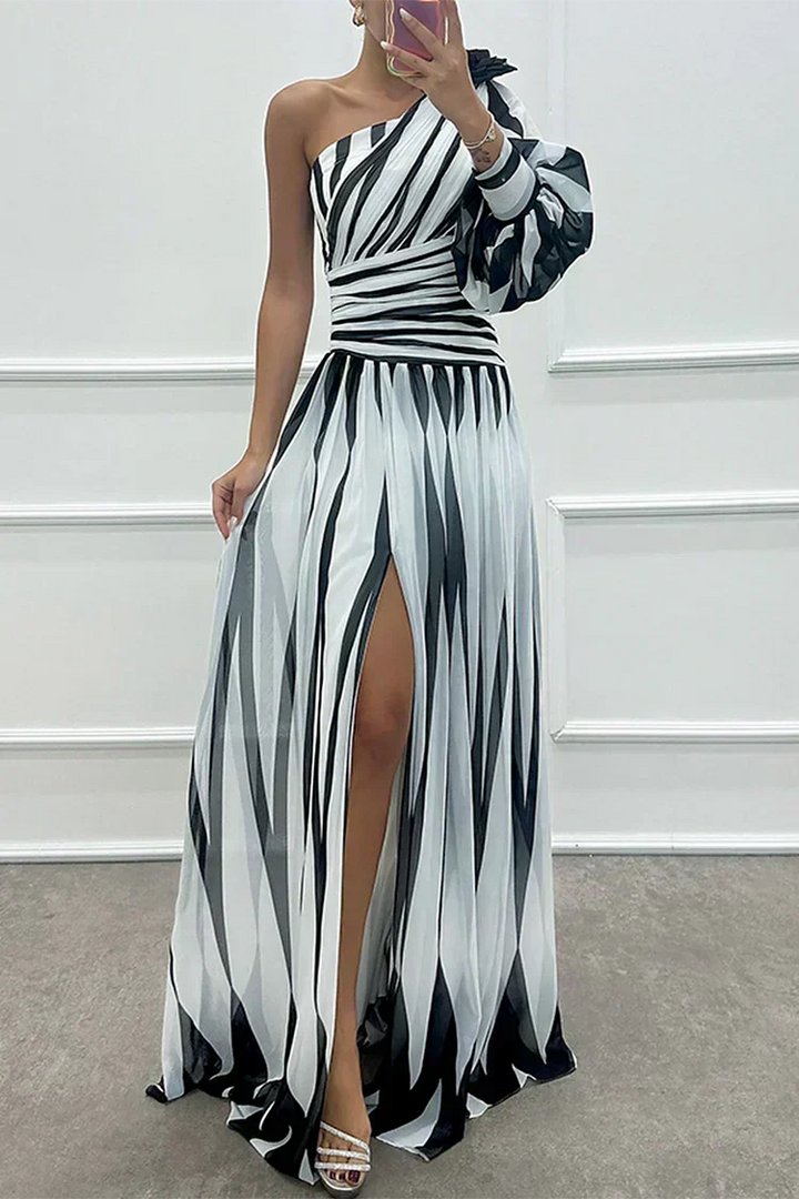 Aurora | Abito Elegante a Righe Monospalla