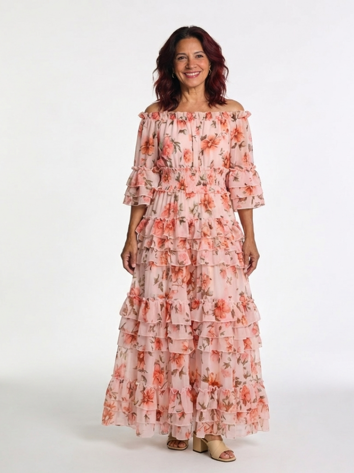 Rosalie | Abito Maxi Floreale con Spalle Scoperte
