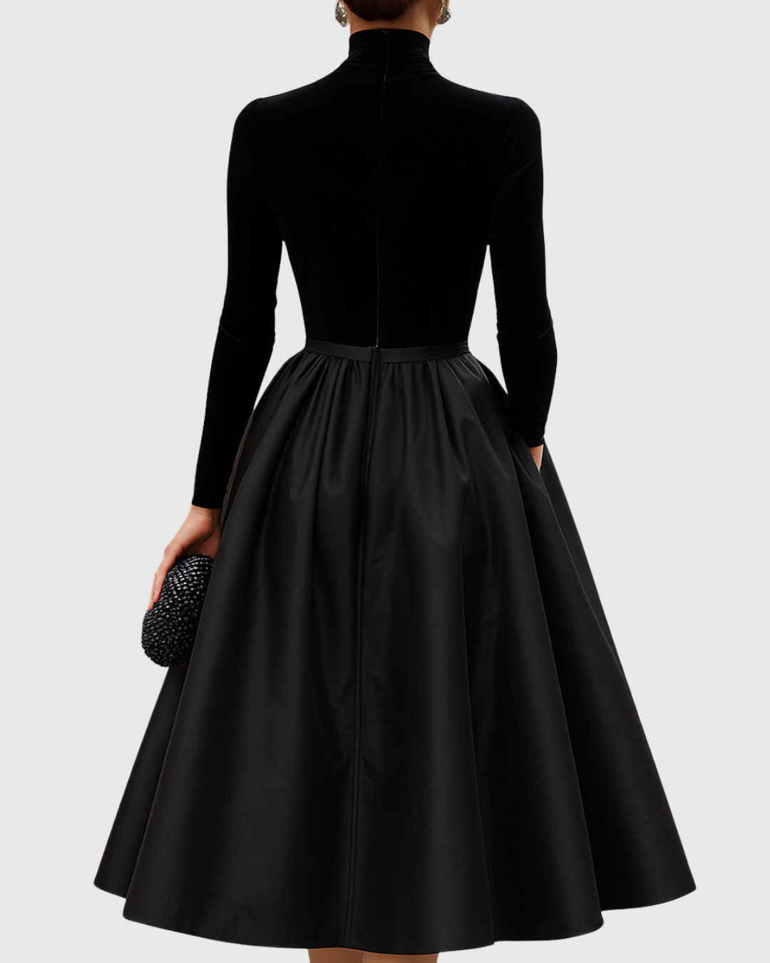 ARADIA | ABITO MIDI IN VELLUTO NERO E RASO
