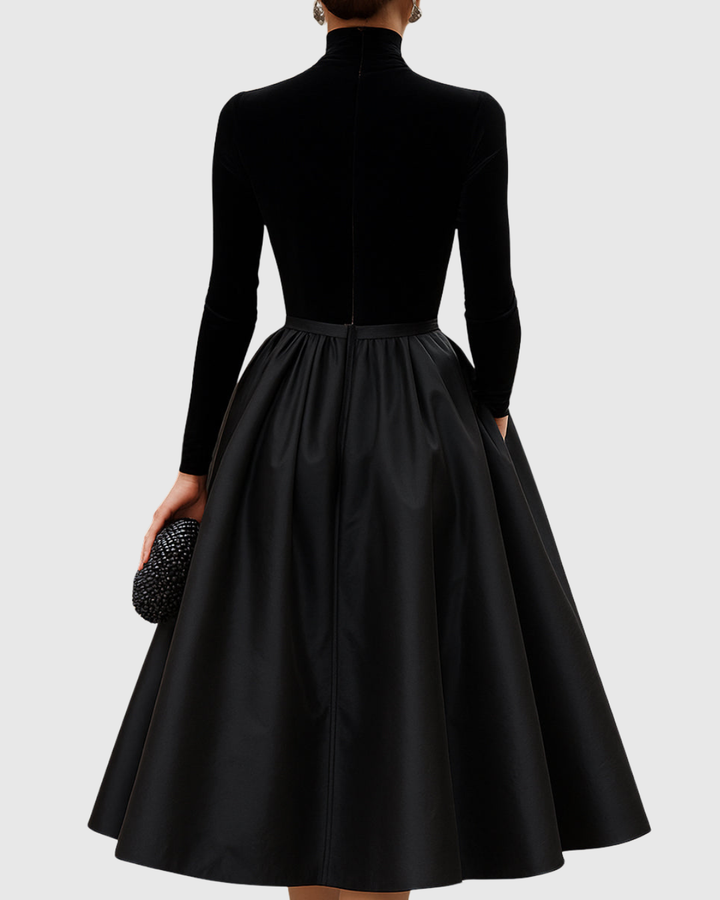 ARADIA | ABITO MIDI IN VELLUTO NERO E RASO