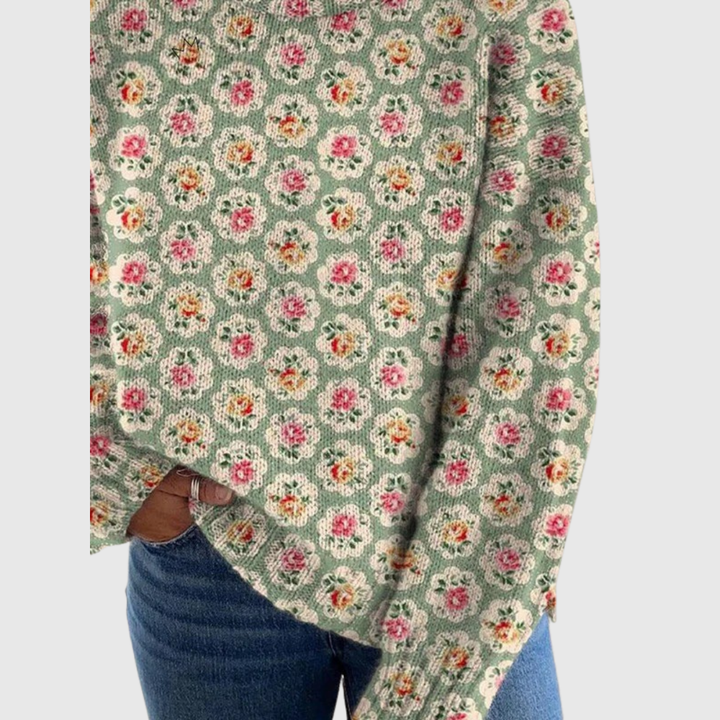 MARIELL | PULLOVER IN MAGLIA A COLLO ALTO FLOREALE
