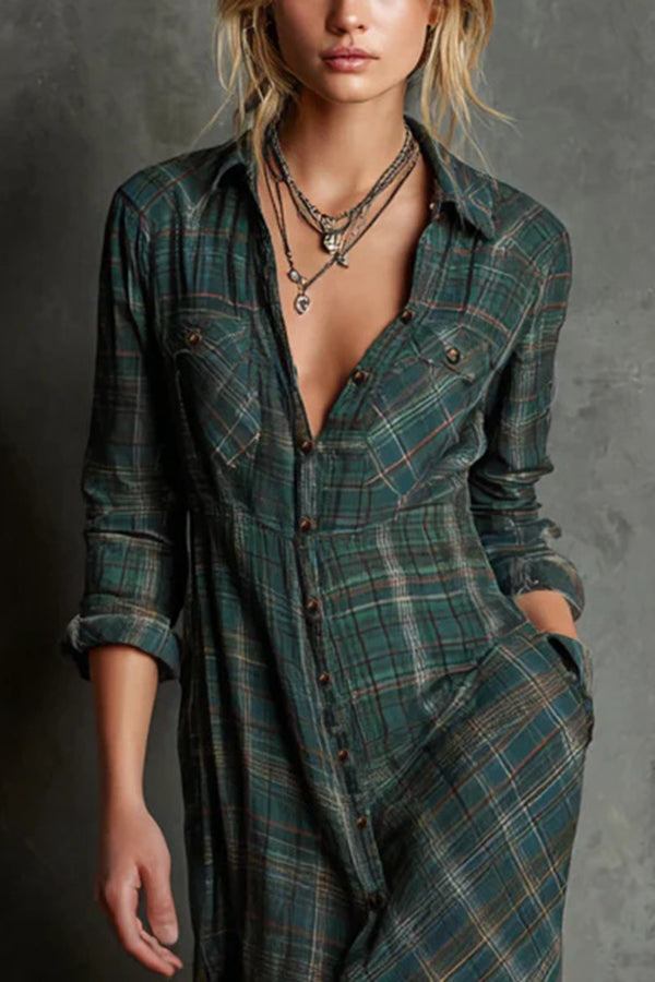 AILENE | ABITO CAMICIA CLASSICO A QUADRI VERDE