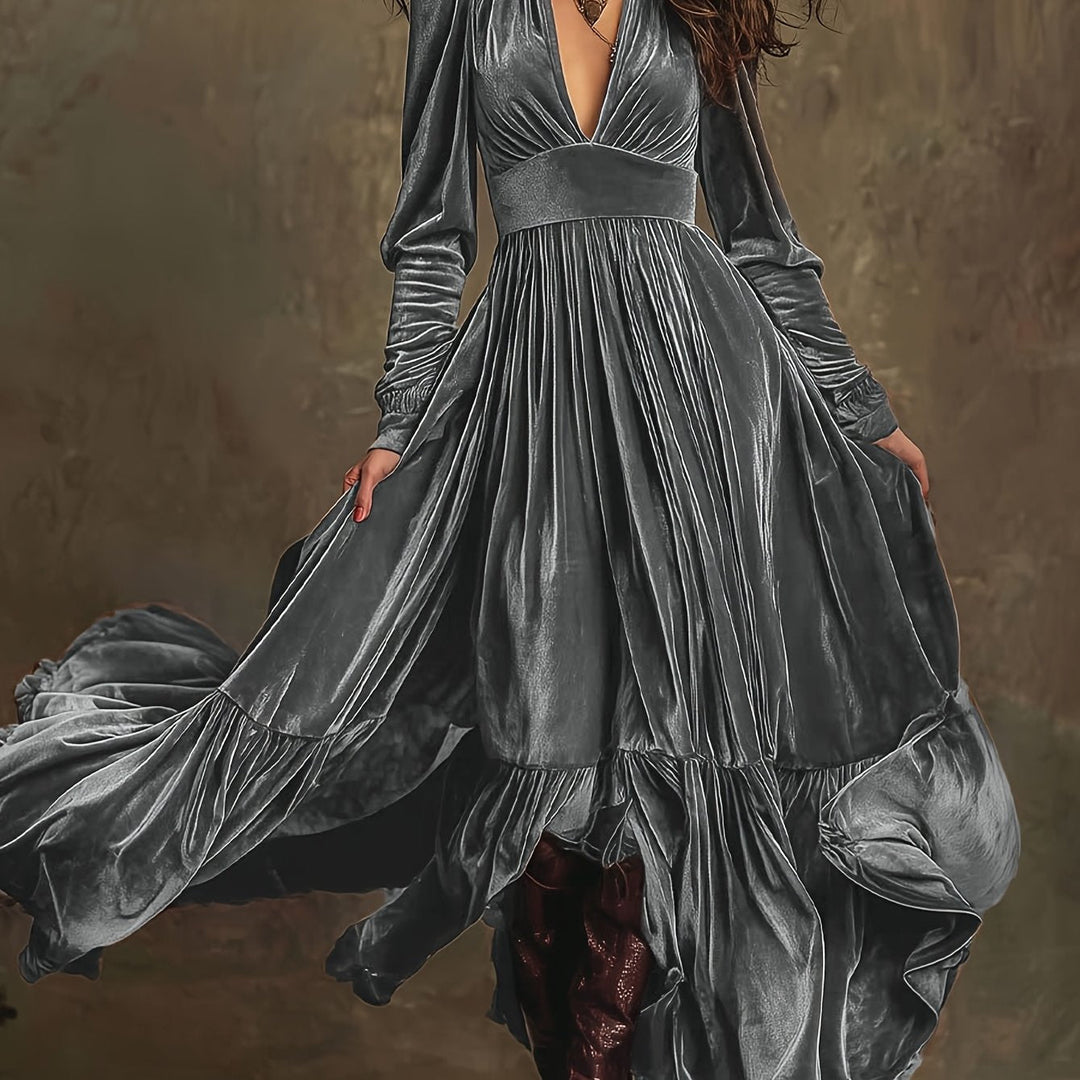 SERAFINA | ABITO LUNGO RETRÒ OVERSIZE CON SCOLLO A V PROFONDO