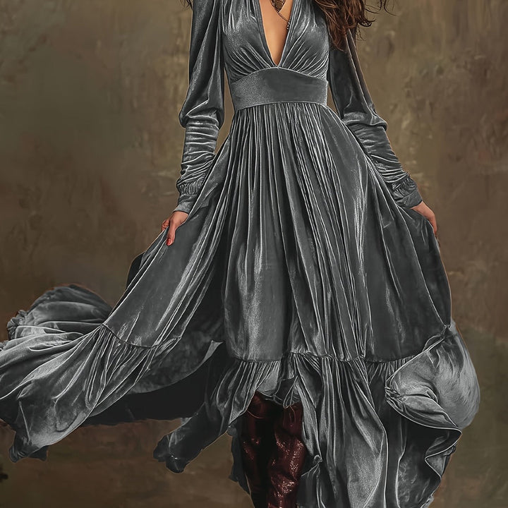 SERAFINA | ABITO LUNGO RETRÒ OVERSIZE CON SCOLLO A V PROFONDO