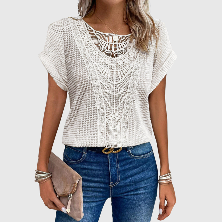 LUCINDA | TOP IN PIZZO A MANICA CORTA