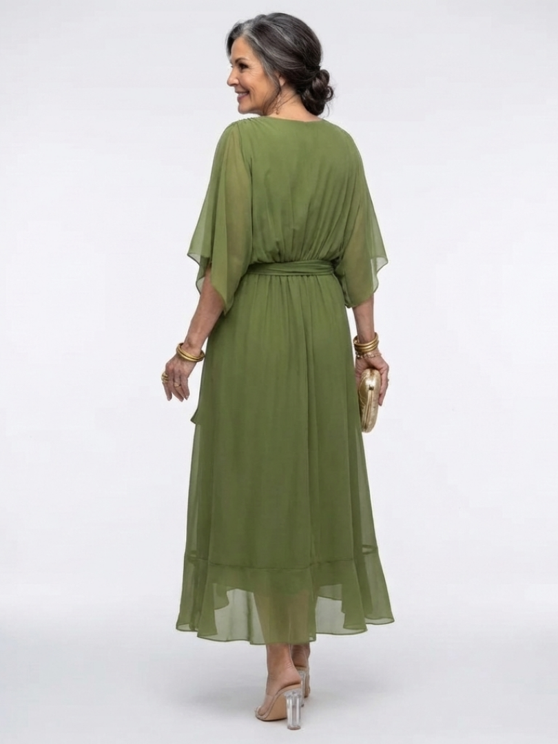 Elysia | Abito Midi con Scollo a V e Cintura Drappeggiata