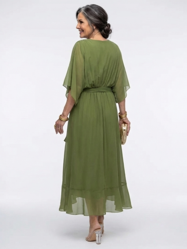Elysia | Abito Midi con Scollo a V e Cintura Drappeggiata