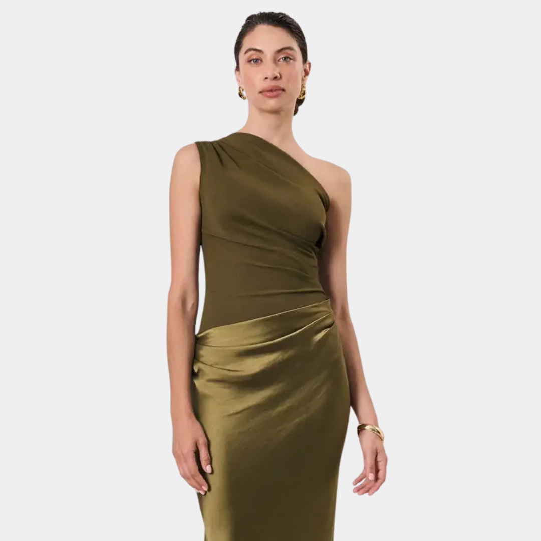 ALEIDA | ABITO MAXI IN RASO A SPALLA UNICA