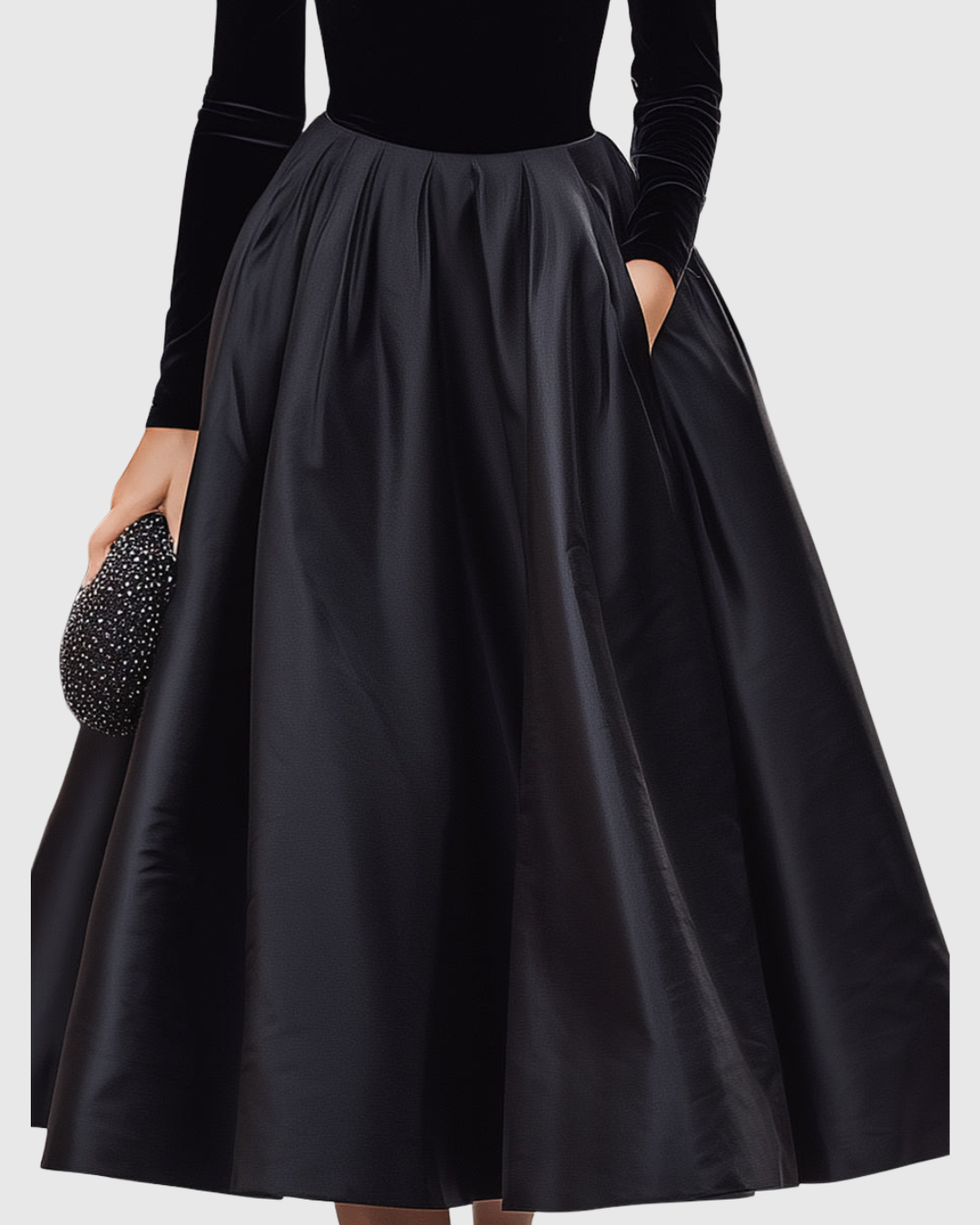 ARADIA | ABITO MIDI IN VELLUTO NERO E RASO