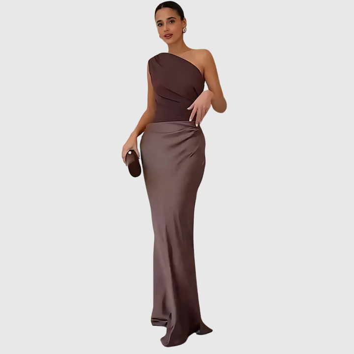ALEIDA | ABITO MAXI IN RASO A SPALLA UNICA