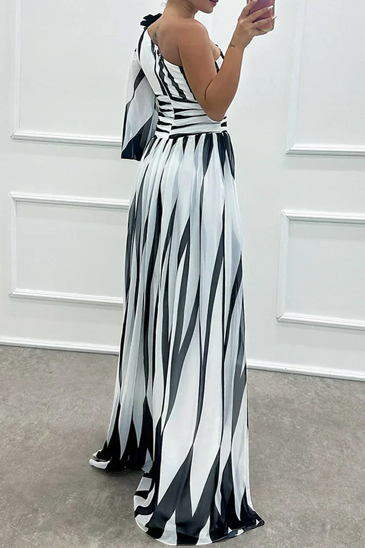 Aurora | Abito Elegante a Righe Monospalla