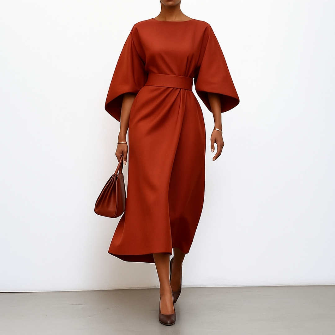 ELDRA | ABITO MAXI IN RASO CON MANICHE SVASATE
