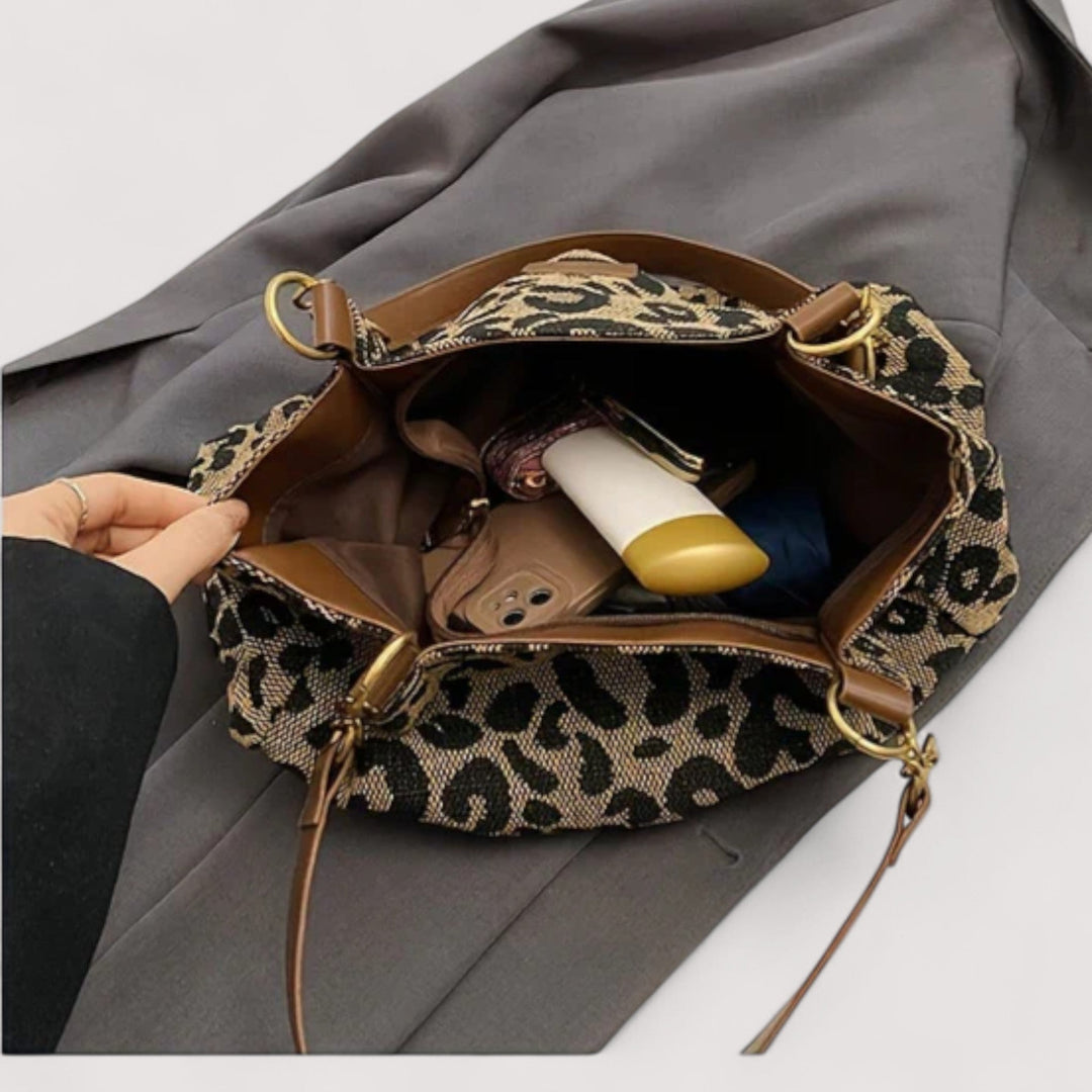 Lévrier – Borsa da Shopping in Canvas Leopardato