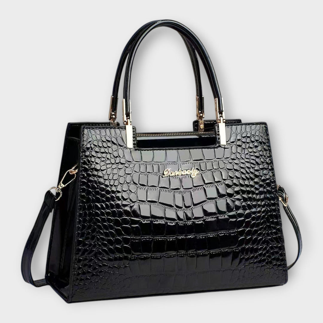 Maison Verdelle - Borsa a Mano con Motivo in Pelle di Coccodrillo Lucida