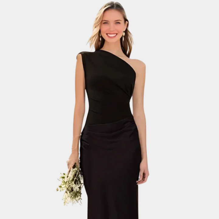 ALEIDA | ABITO MAXI IN RASO A SPALLA UNICA