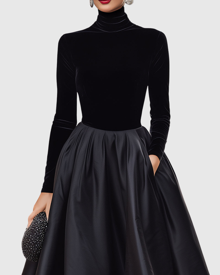 ARADIA | ABITO MIDI IN VELLUTO NERO E RASO