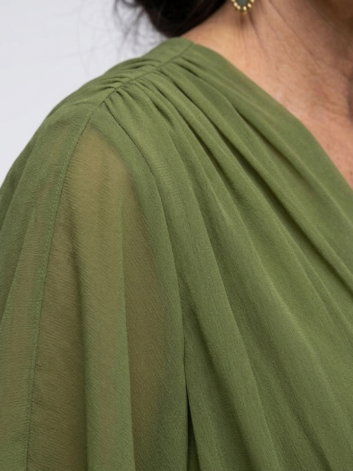 Elysia | Abito Midi con Scollo a V e Cintura Drappeggiata