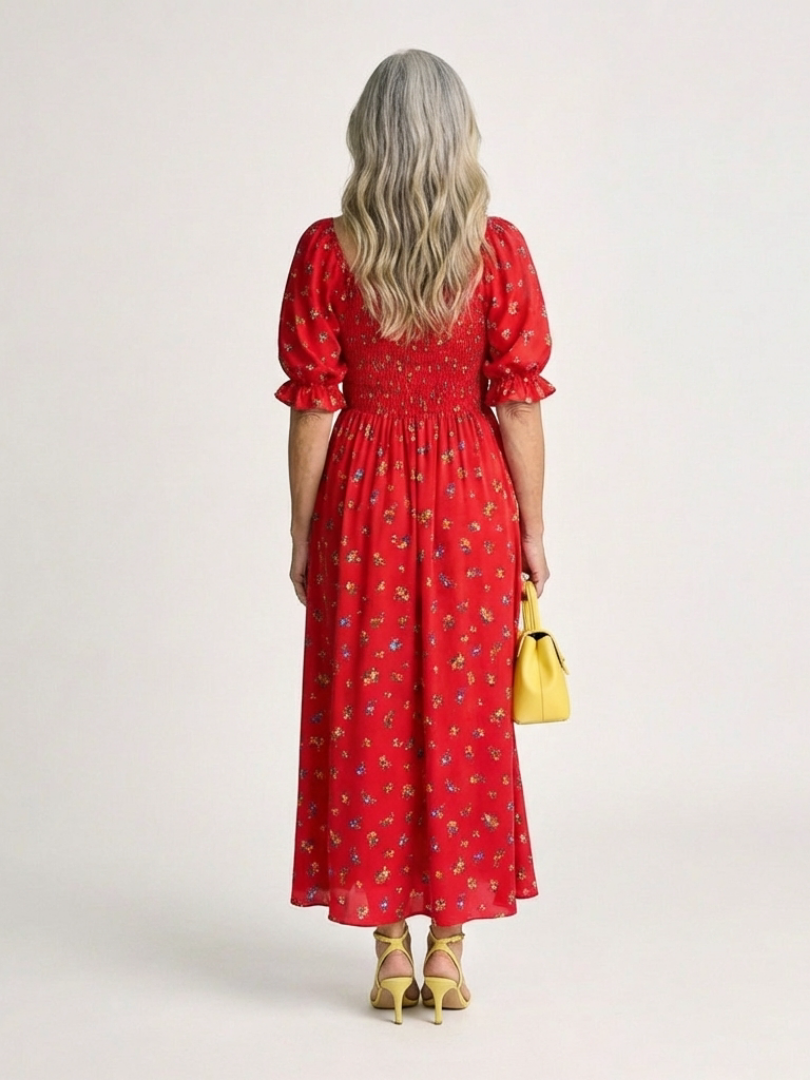 Delphine | Abito Midi Floreale con Scollo Quadrato