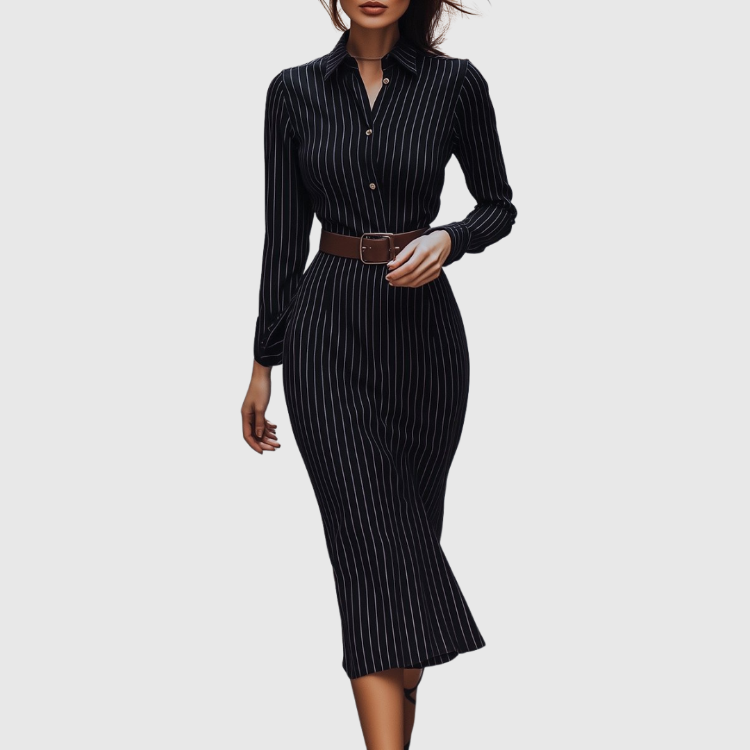 POPPY | ABITO CAMICIA NERO A RIGHE