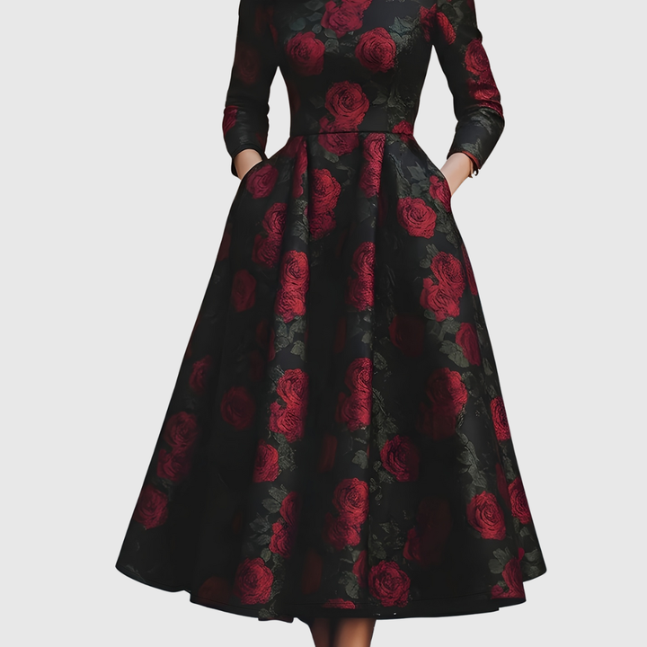 LILLA | ABITO MAXI VINTAGE A LINEA AD A CON STAMPA FLOREALE