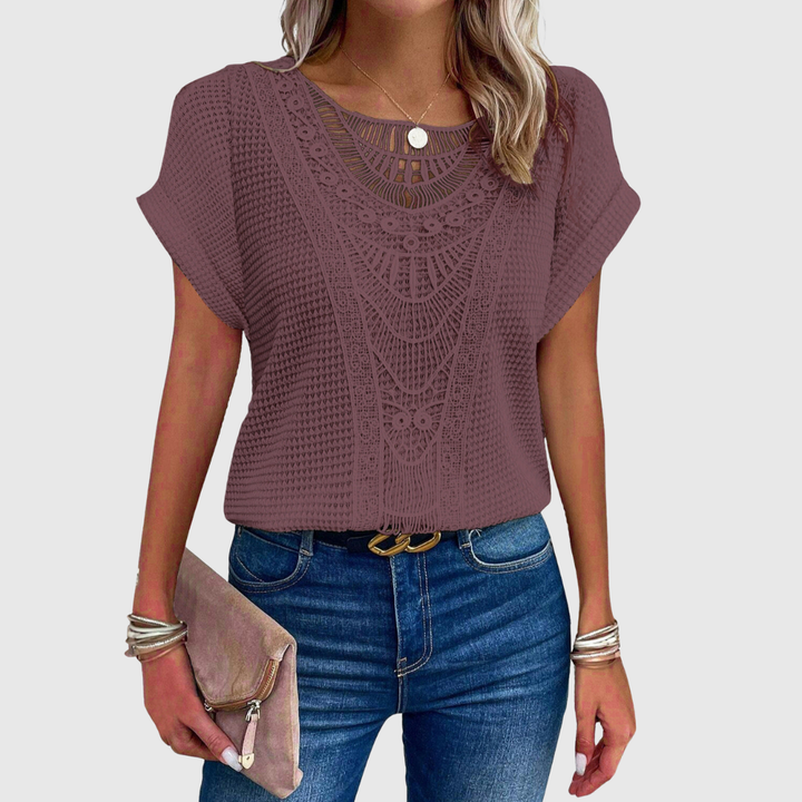 LUCINDA | TOP IN PIZZO A MANICA CORTA