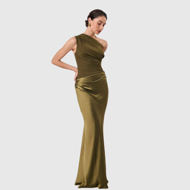 ALEIDA | ABITO MAXI IN RASO A SPALLA UNICA