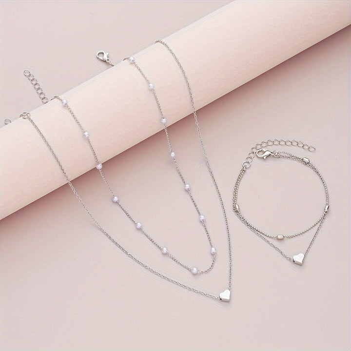 Set Collana e Bracciale con Cuore e Perle