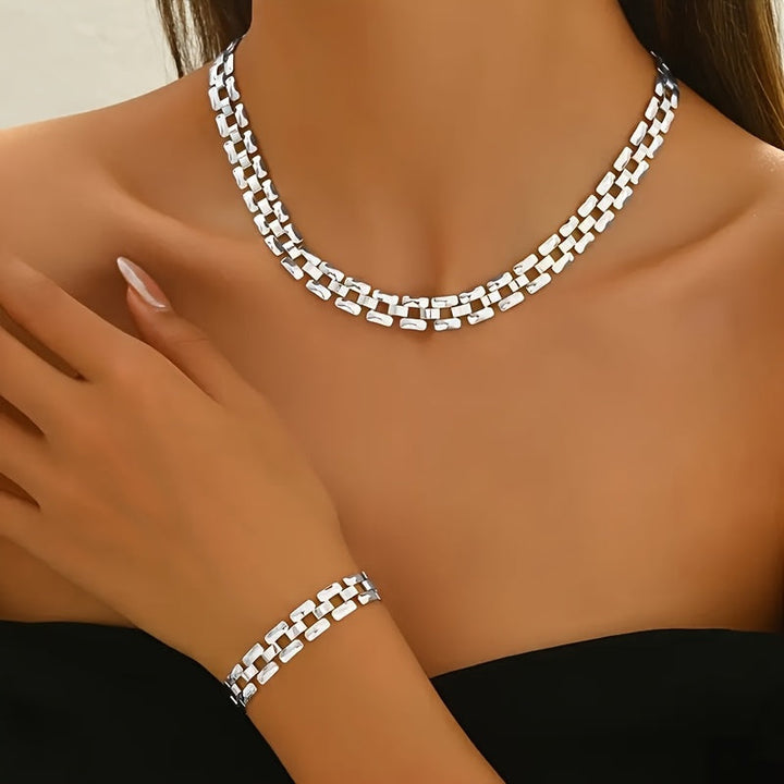 Set Collana e Bracciale a Maglie Quadrate