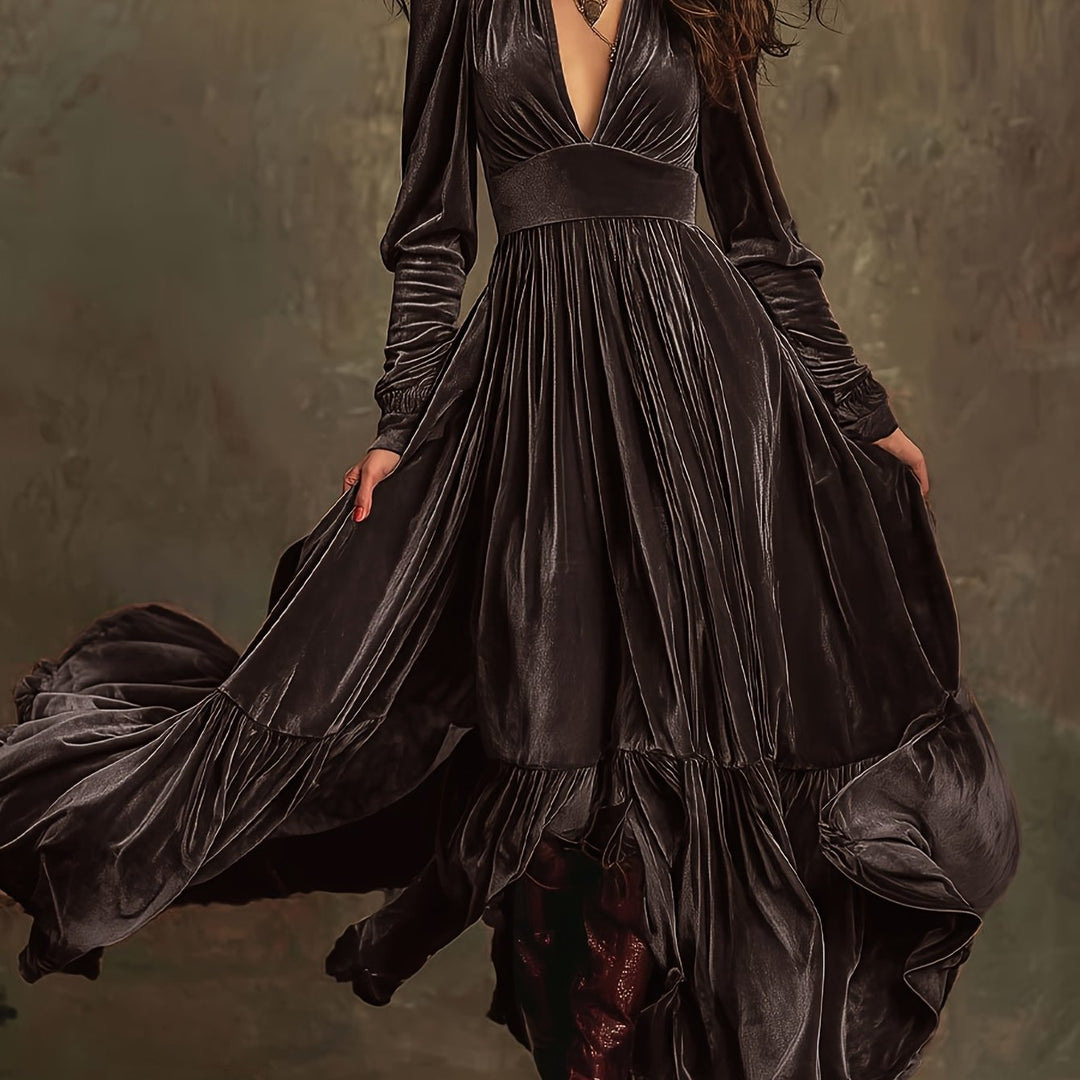 SERAFINA | ABITO LUNGO RETRÒ OVERSIZE CON SCOLLO A V PROFONDO