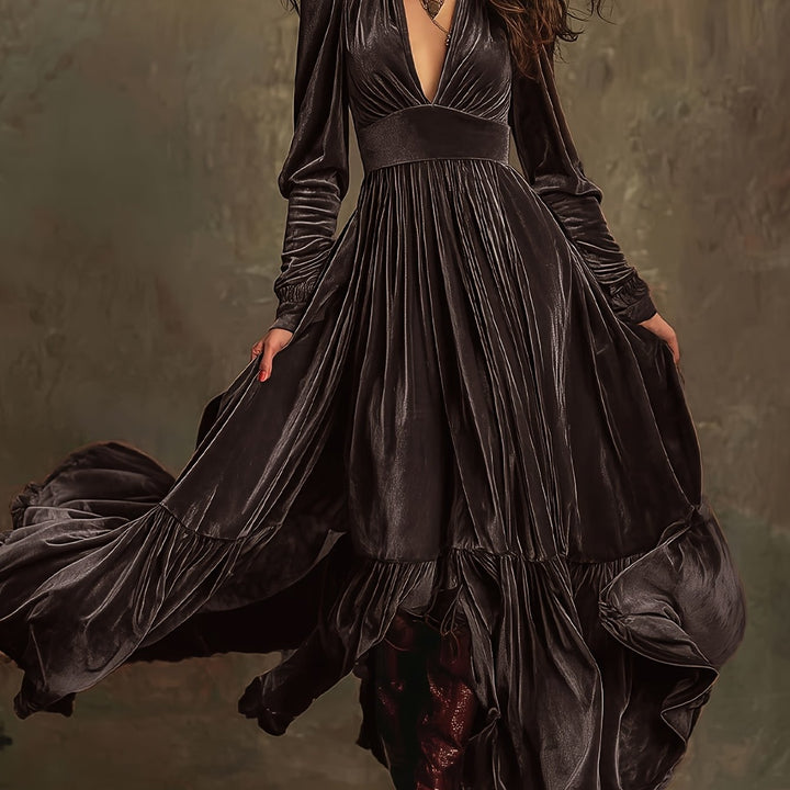 SERAFINA | ABITO LUNGO RETRÒ OVERSIZE CON SCOLLO A V PROFONDO