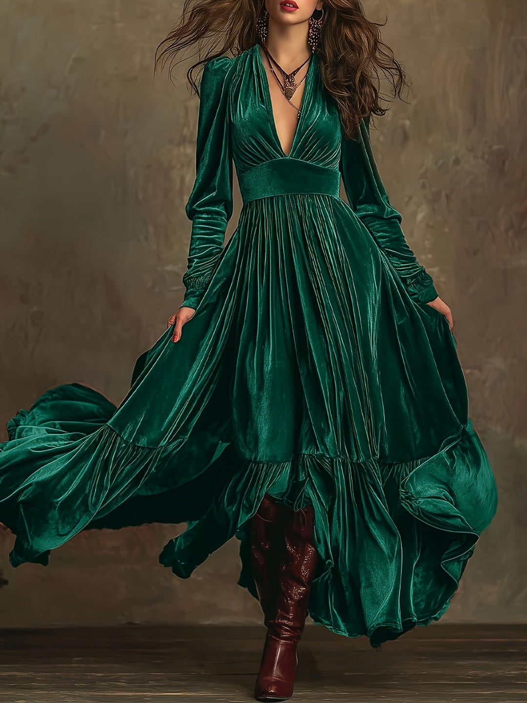 SERAFINA | ABITO LUNGO RETRÒ OVERSIZE CON SCOLLO A V PROFONDO