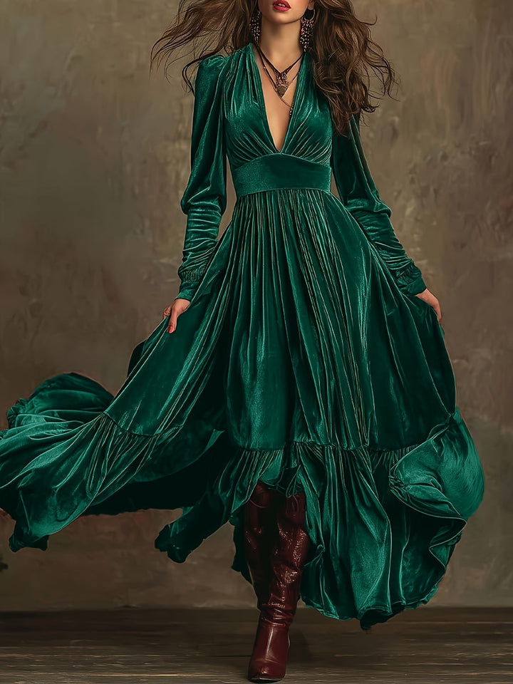SERAFINA | ABITO LUNGO RETRÒ OVERSIZE CON SCOLLO A V PROFONDO