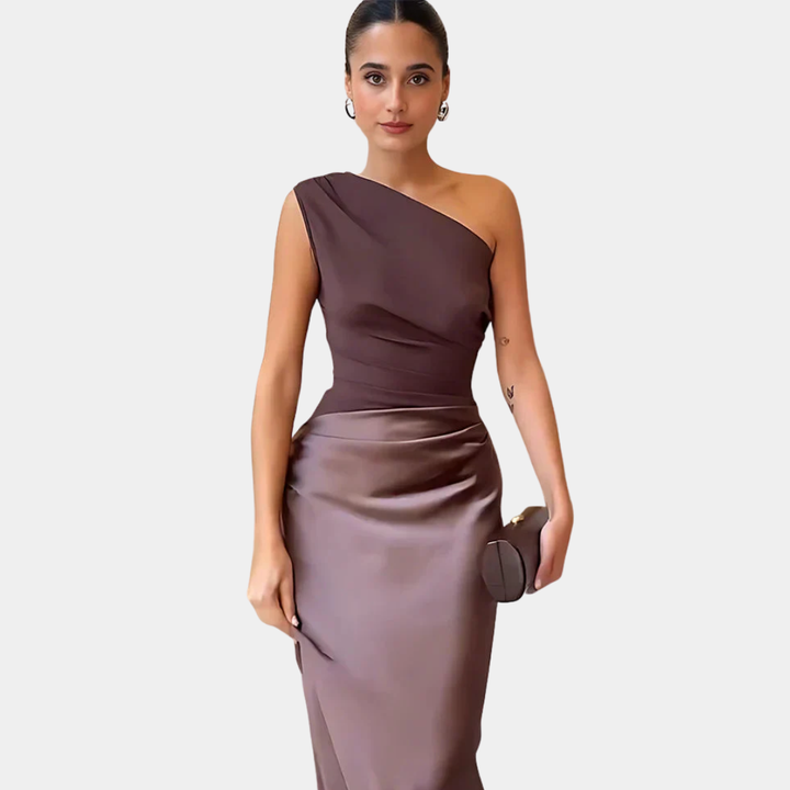 ALEIDA | ABITO MAXI IN RASO A SPALLA UNICA