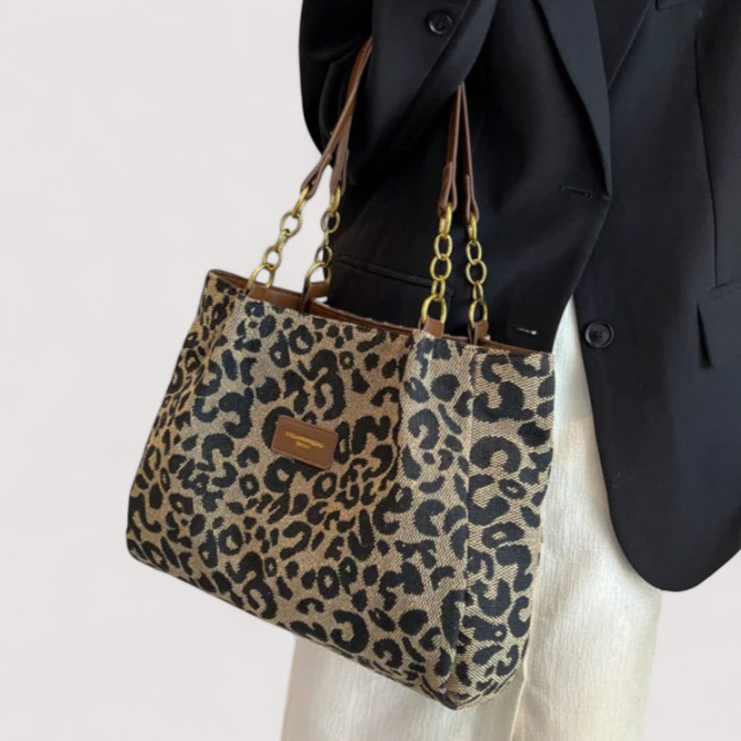 Lévrier – Borsa da Shopping in Canvas Leopardato