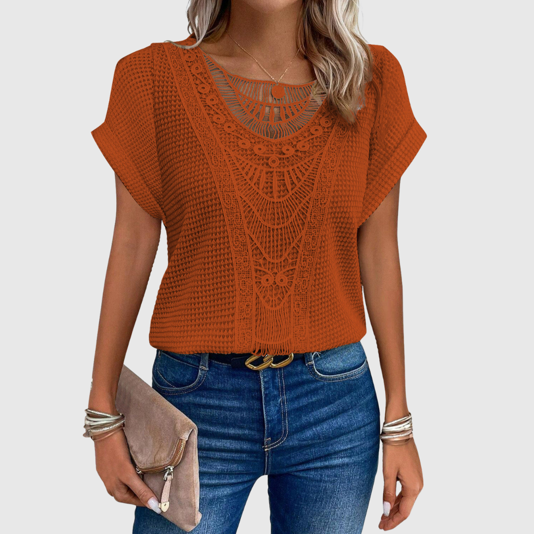 LUCINDA | TOP IN PIZZO A MANICA CORTA