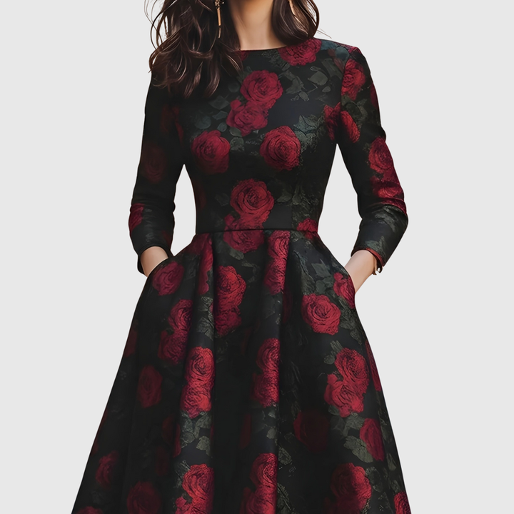 LILLA | ABITO MAXI VINTAGE A LINEA AD A CON STAMPA FLOREALE