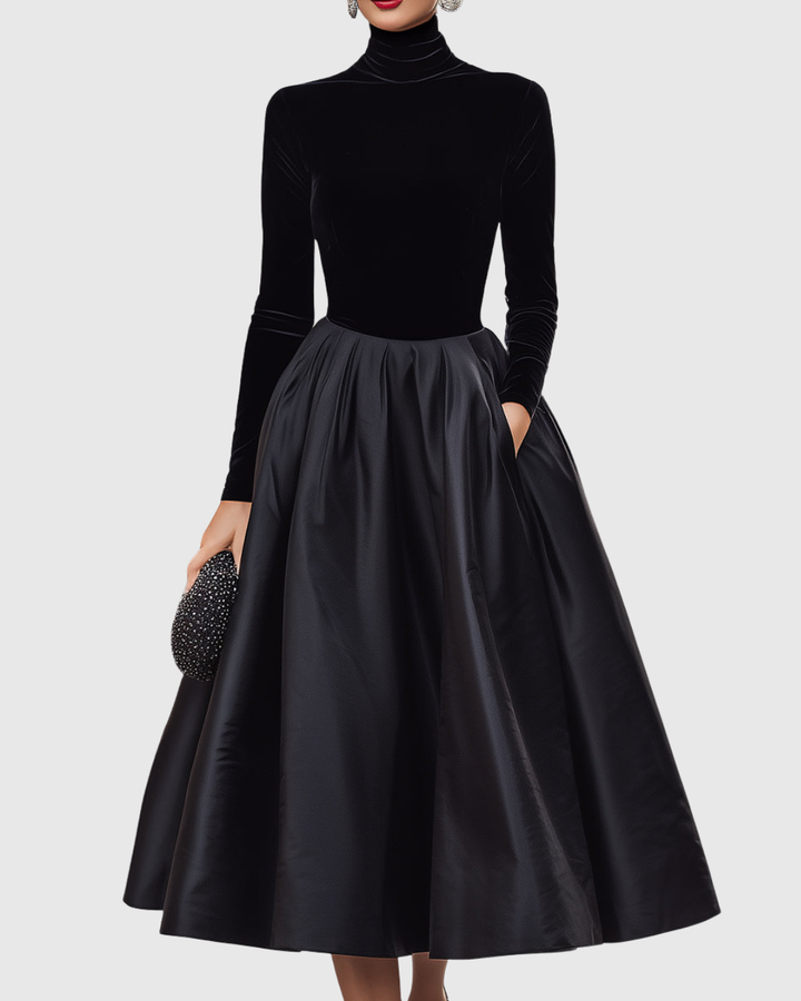 ARADIA | ABITO MIDI IN VELLUTO NERO E RASO