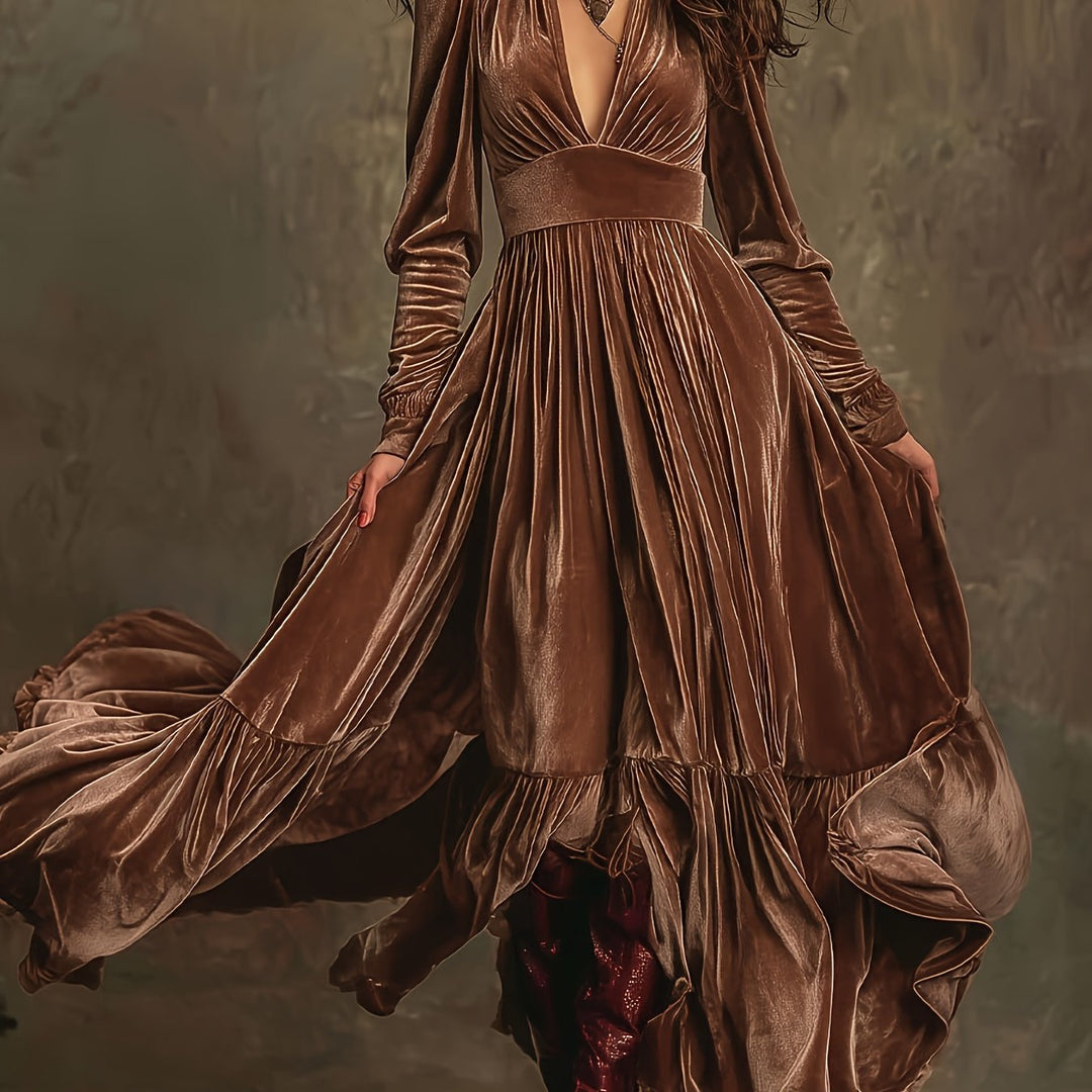 SERAFINA | ABITO LUNGO RETRÒ OVERSIZE CON SCOLLO A V PROFONDO